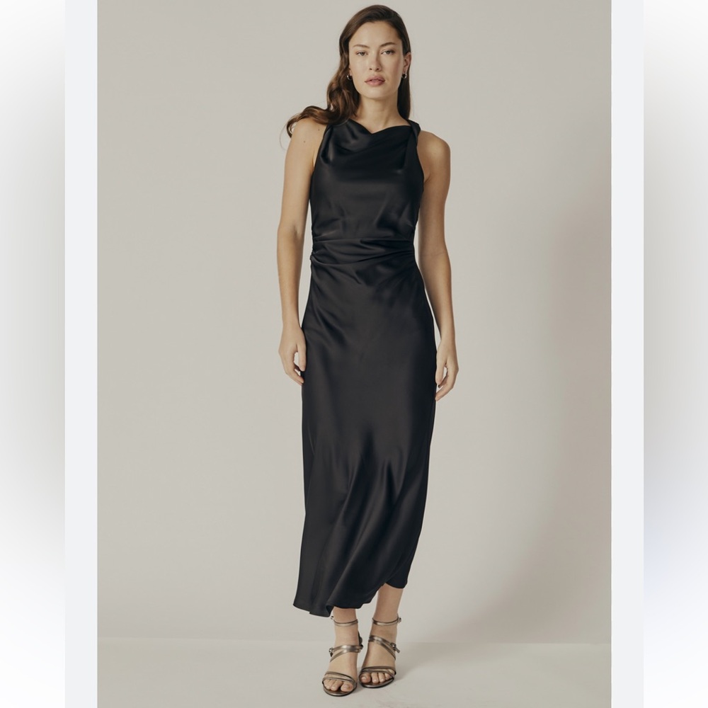 Deluc Acer Black Satin Midi Dress